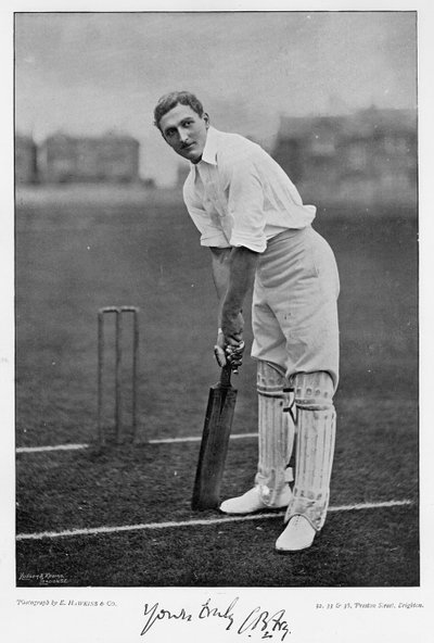 C.B. Fry, uit Beroemde Cricketers en Cricketvelden, uitgegeven door Hudson en Kearns, 1895 door English Photographer